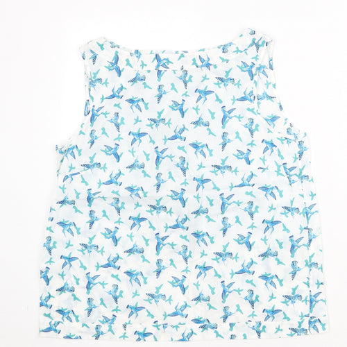 Warehouse Womens White Geometric 100% Cotton Basic Blouse Size 12 Boat Neck - Bird Print