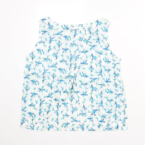 Warehouse Womens White Geometric 100% Cotton Basic Blouse Size 12 Boat Neck - Bird Print