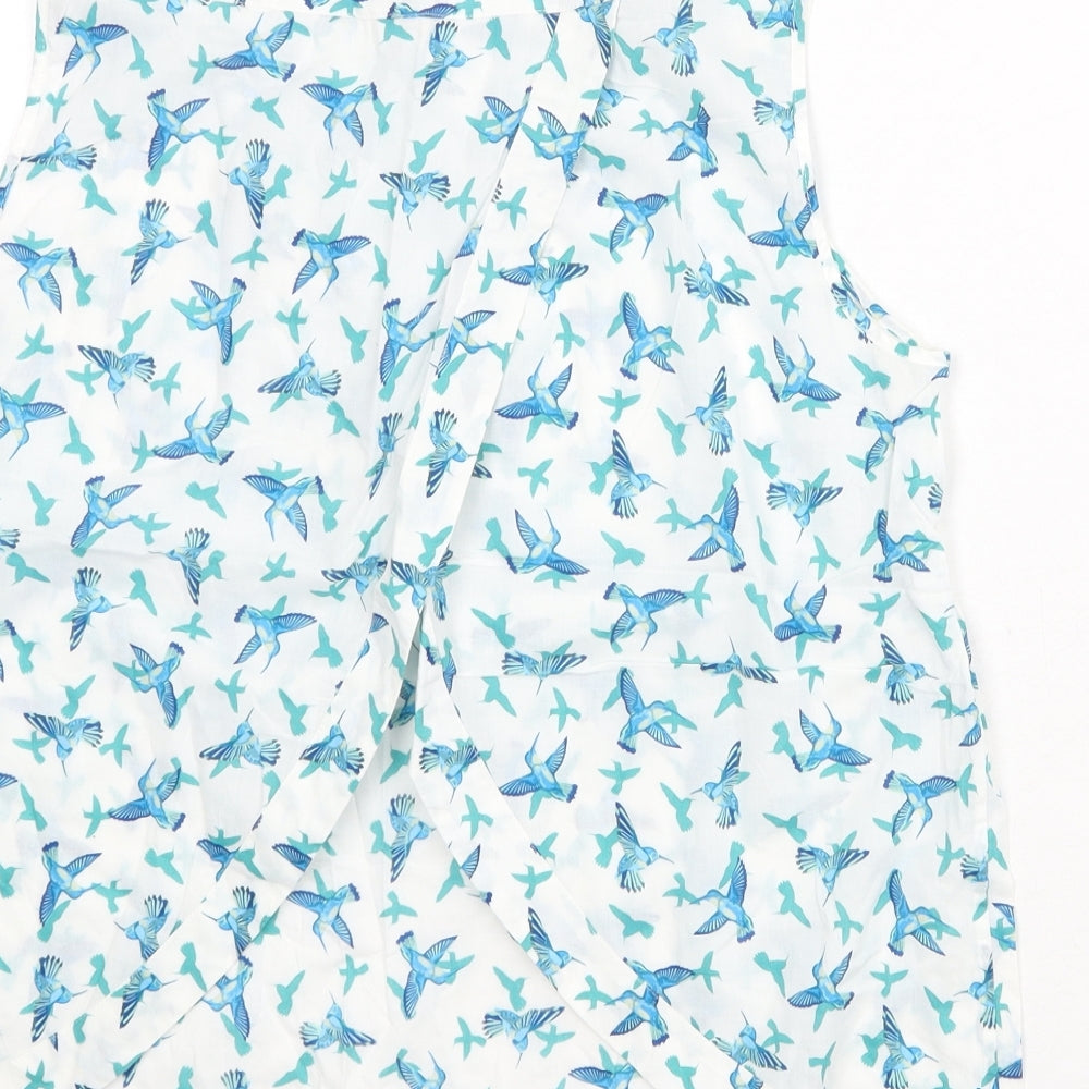 Warehouse Womens White Geometric 100% Cotton Basic Blouse Size 12 Boat Neck - Bird Print