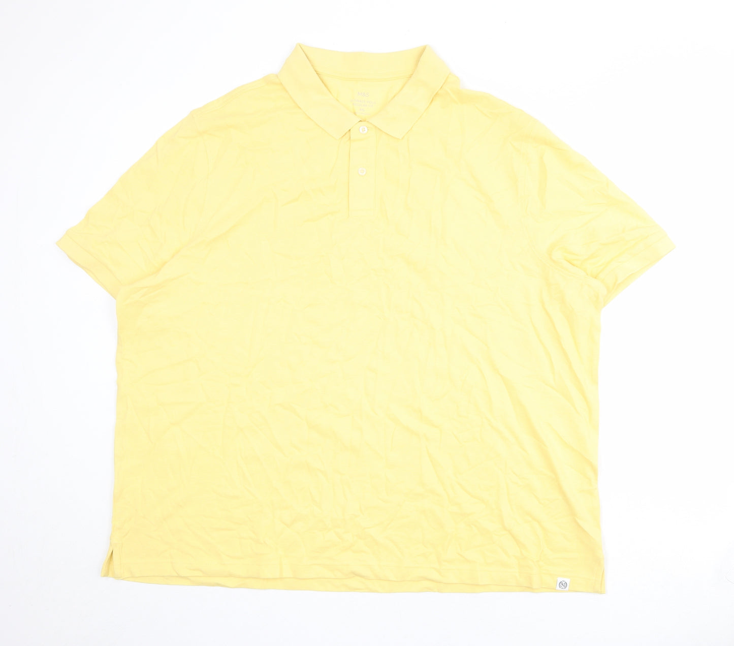 Marks and Spencer Mens Yellow 100% Cotton Polo Size 4XL Collared Button
