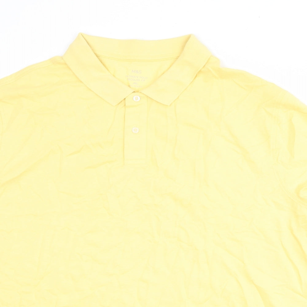 Marks and Spencer Mens Yellow 100% Cotton Polo Size 4XL Collared Button