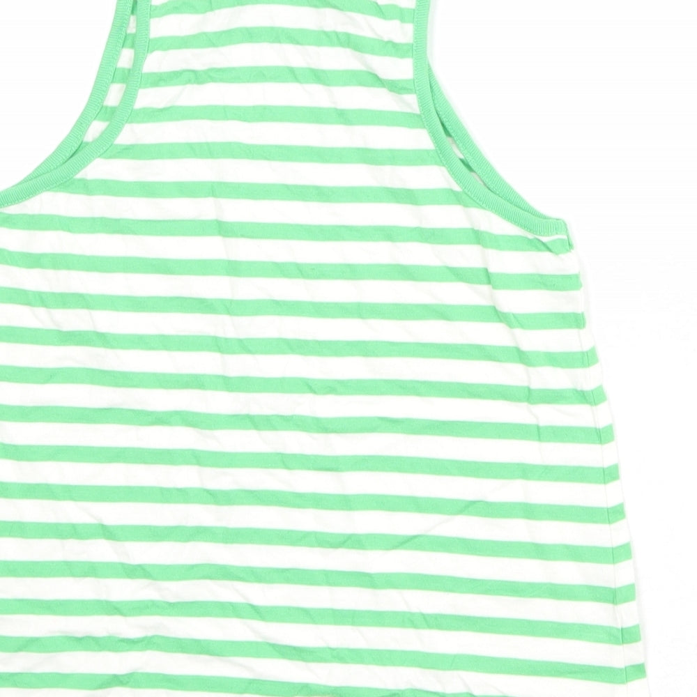 Mini Boden Girls Green Striped 100% Cotton Basic Tank Size 9-10 Years Round Neck Pullover
