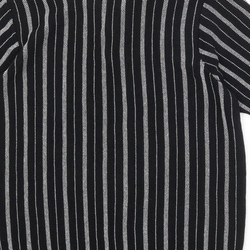 Mango Mens Black Striped Polyester Polo Size 2XL Collared Button