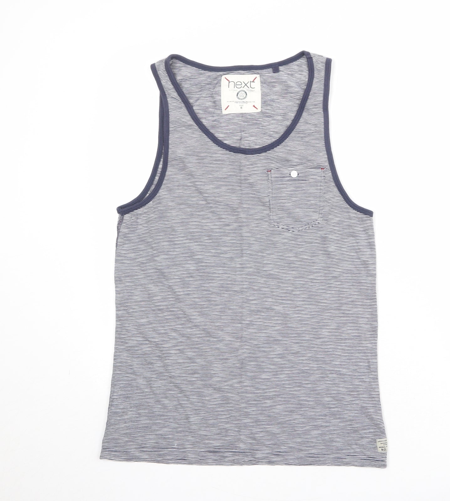 NEXT Womens Blue Striped 100% Cotton Basic Tank Size S Scoop Neck