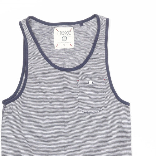 NEXT Womens Blue Striped 100% Cotton Basic Tank Size S Scoop Neck