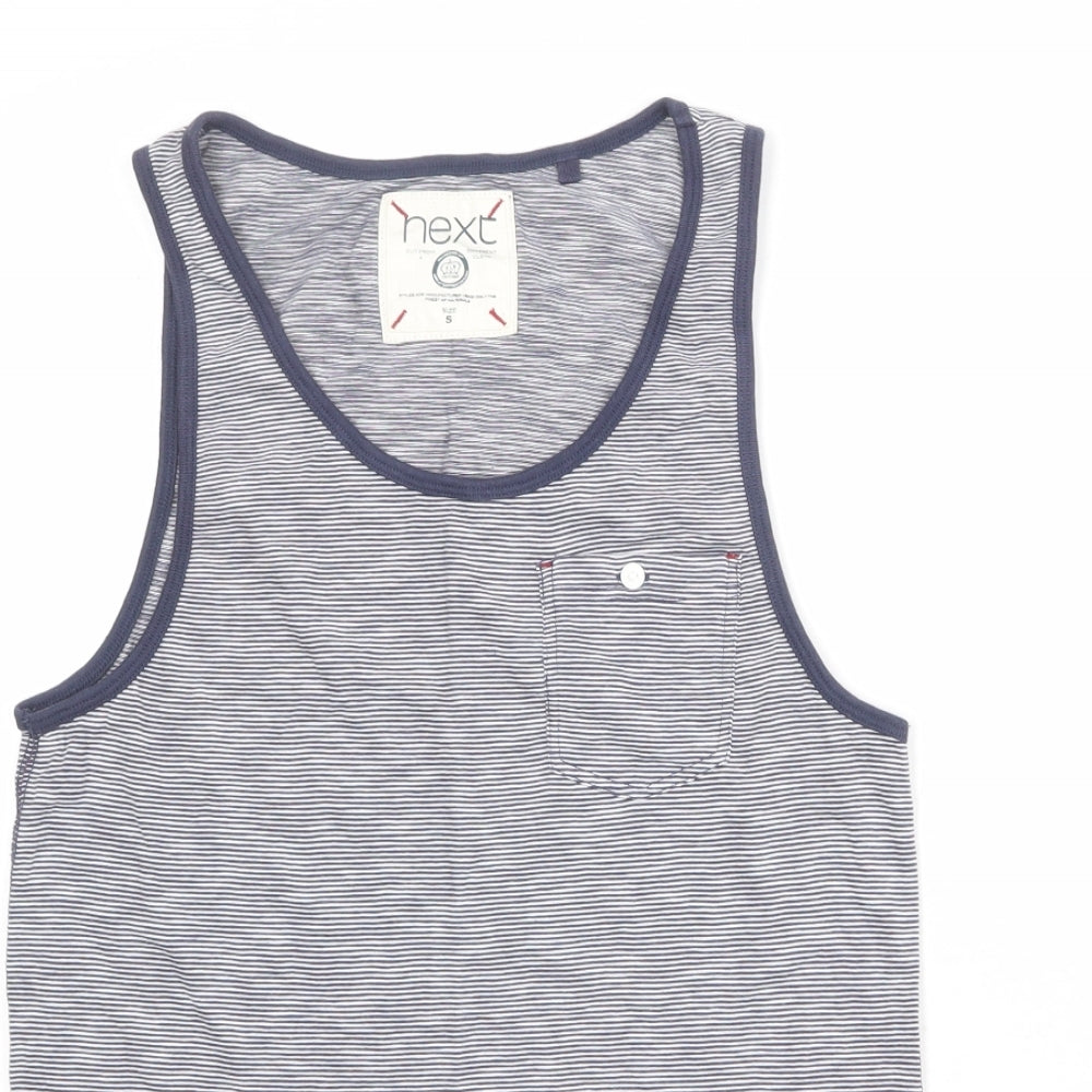 NEXT Womens Blue Striped 100% Cotton Basic Tank Size S Scoop Neck