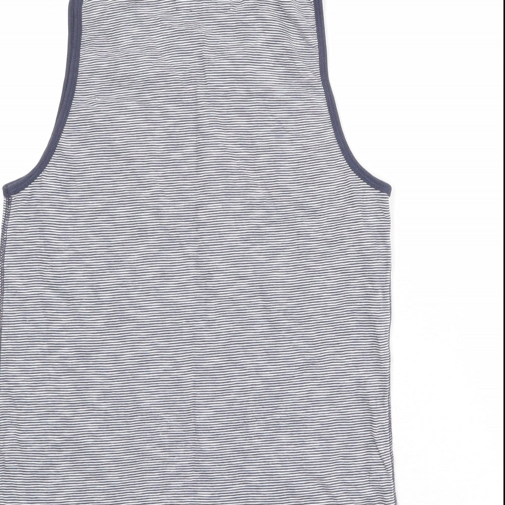 NEXT Womens Blue Striped 100% Cotton Basic Tank Size S Scoop Neck