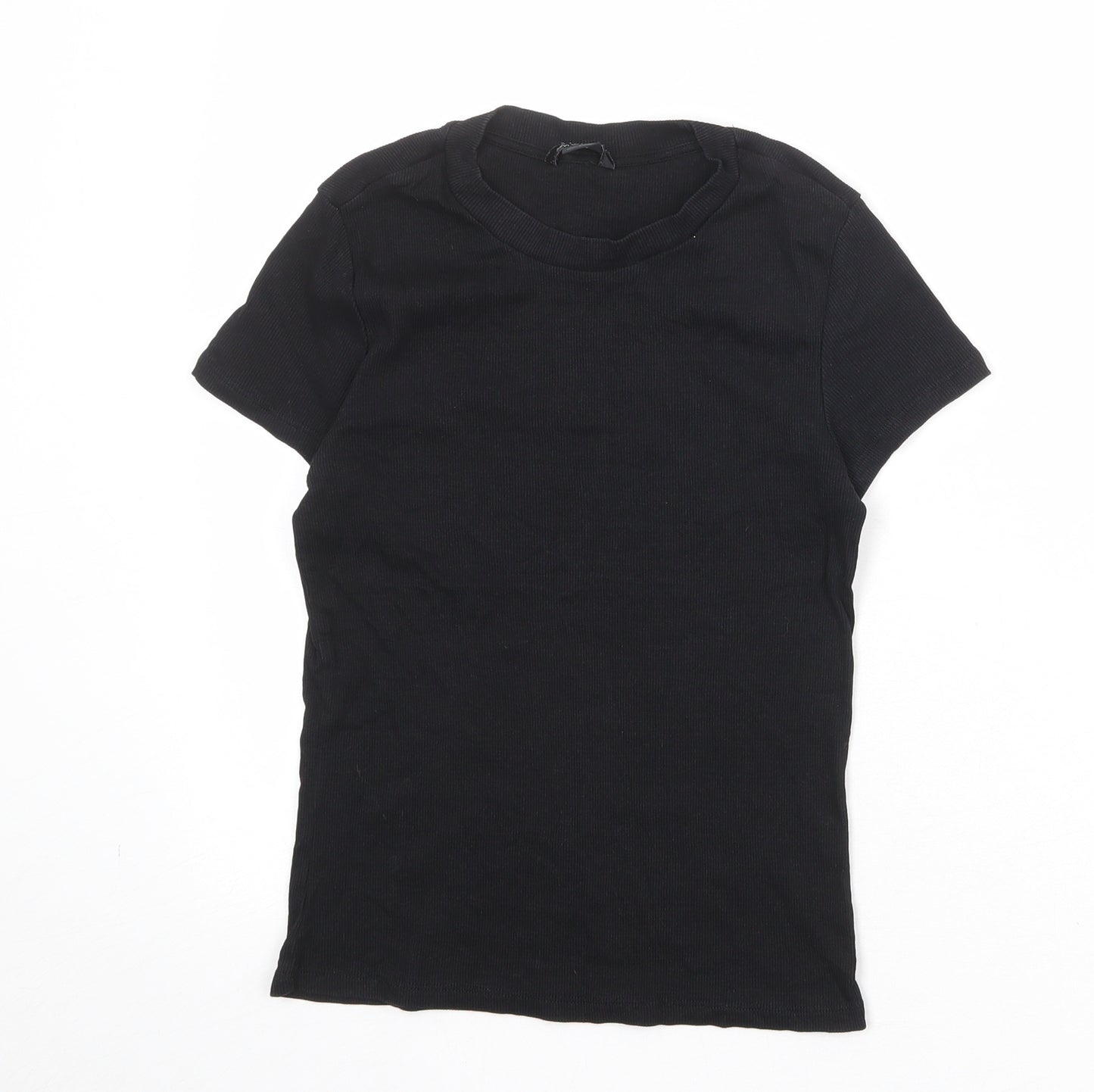 Monki Womens Black Polyester Basic T-Shirt Size S Crew Neck - Ribbed
