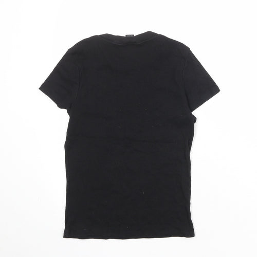 Monki Womens Black Polyester Basic T-Shirt Size S Crew Neck - Ribbed