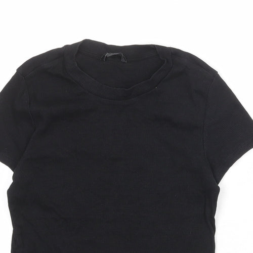 Monki Womens Black Polyester Basic T-Shirt Size S Crew Neck - Ribbed