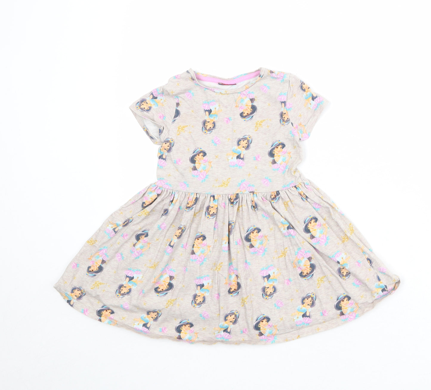 Disney Girls Beige Geometric Cotton A-Line Size 4-5 Years Round Neck Pullover - Princess Jasmine