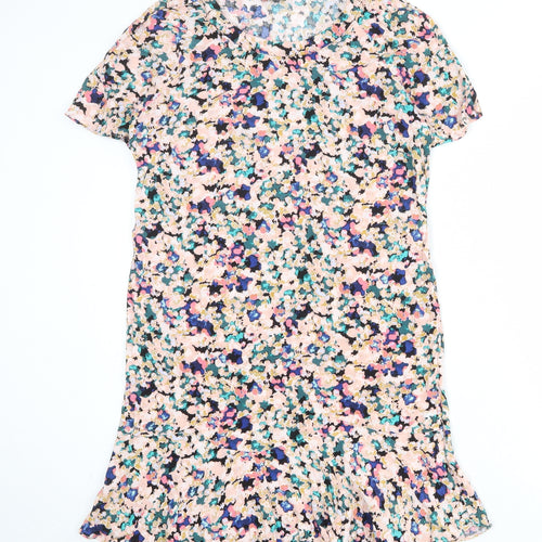 VILA Womens Multicoloured Geometric Viscose T-Shirt Dress Size S Round Neck Pullover