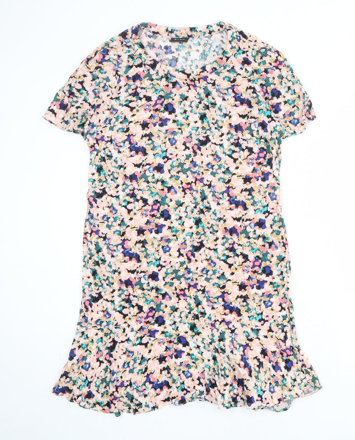 VILA Womens Multicoloured Geometric Viscose T-Shirt Dress Size S Round Neck Pullover