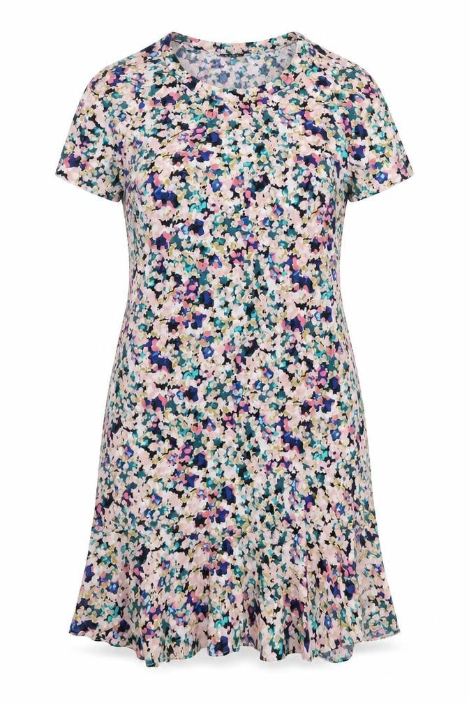 VILA Womens Multicoloured Geometric Viscose T-Shirt Dress Size S Round Neck Pullover