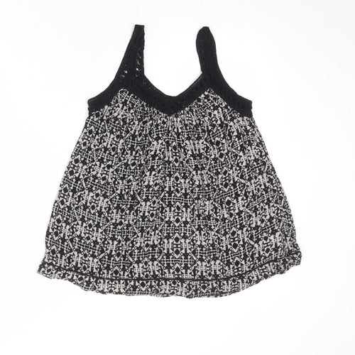 New Look Womens Black Geometric Viscose Camisole Tank Size 8 V-Neck - Crochet Detail