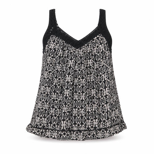New Look Womens Black Geometric Viscose Camisole Tank Size 8 V-Neck - Crochet Detail