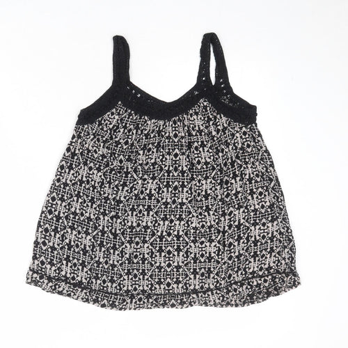 New Look Womens Black Geometric Viscose Camisole Tank Size 8 V-Neck - Crochet Detail