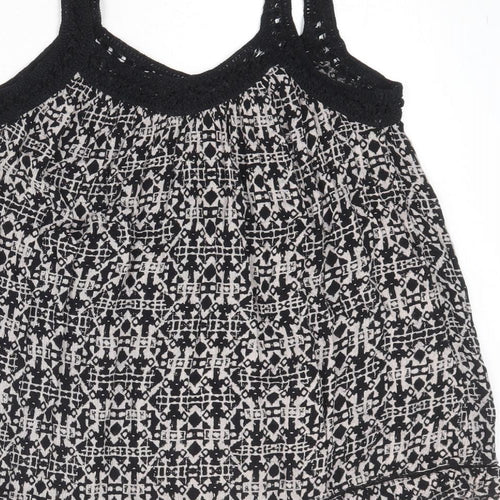 New Look Womens Black Geometric Viscose Camisole Tank Size 8 V-Neck - Crochet Detail