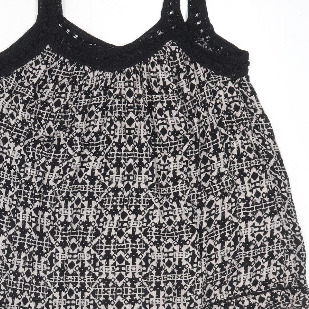 New Look Womens Black Geometric Viscose Camisole Tank Size 8 V-Neck - Crochet Detail