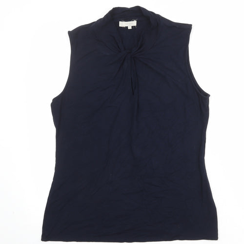 Hobbs Womens Blue Viscose Basic Blouse Size L Mock Neck - Twist Front Detail