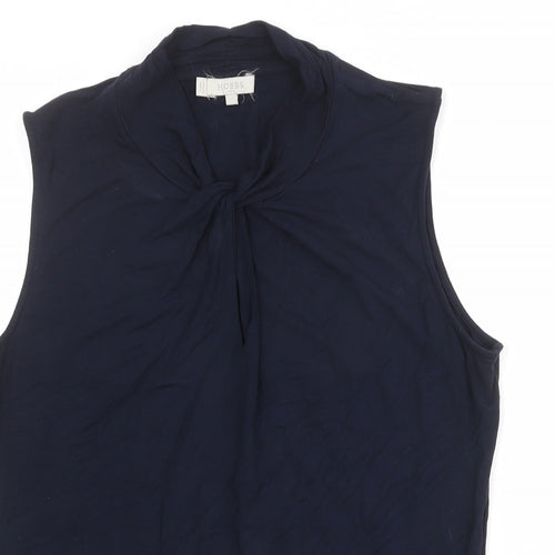 Hobbs Womens Blue Viscose Basic Blouse Size L Mock Neck - Twist Front Detail