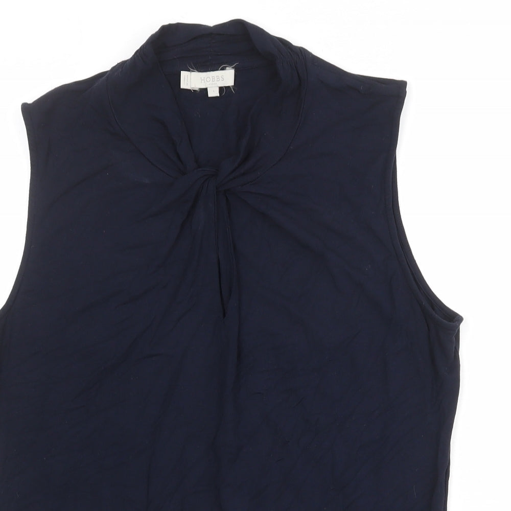 Hobbs Womens Blue Viscose Basic Blouse Size L Mock Neck - Twist Front Detail