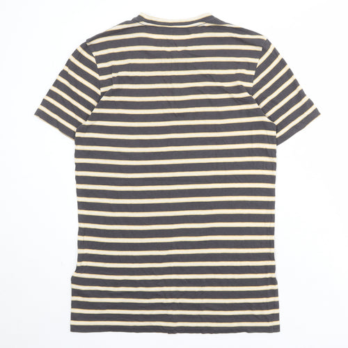 AllSaints Mens Grey Striped Cotton T-Shirt Size S Round Neck