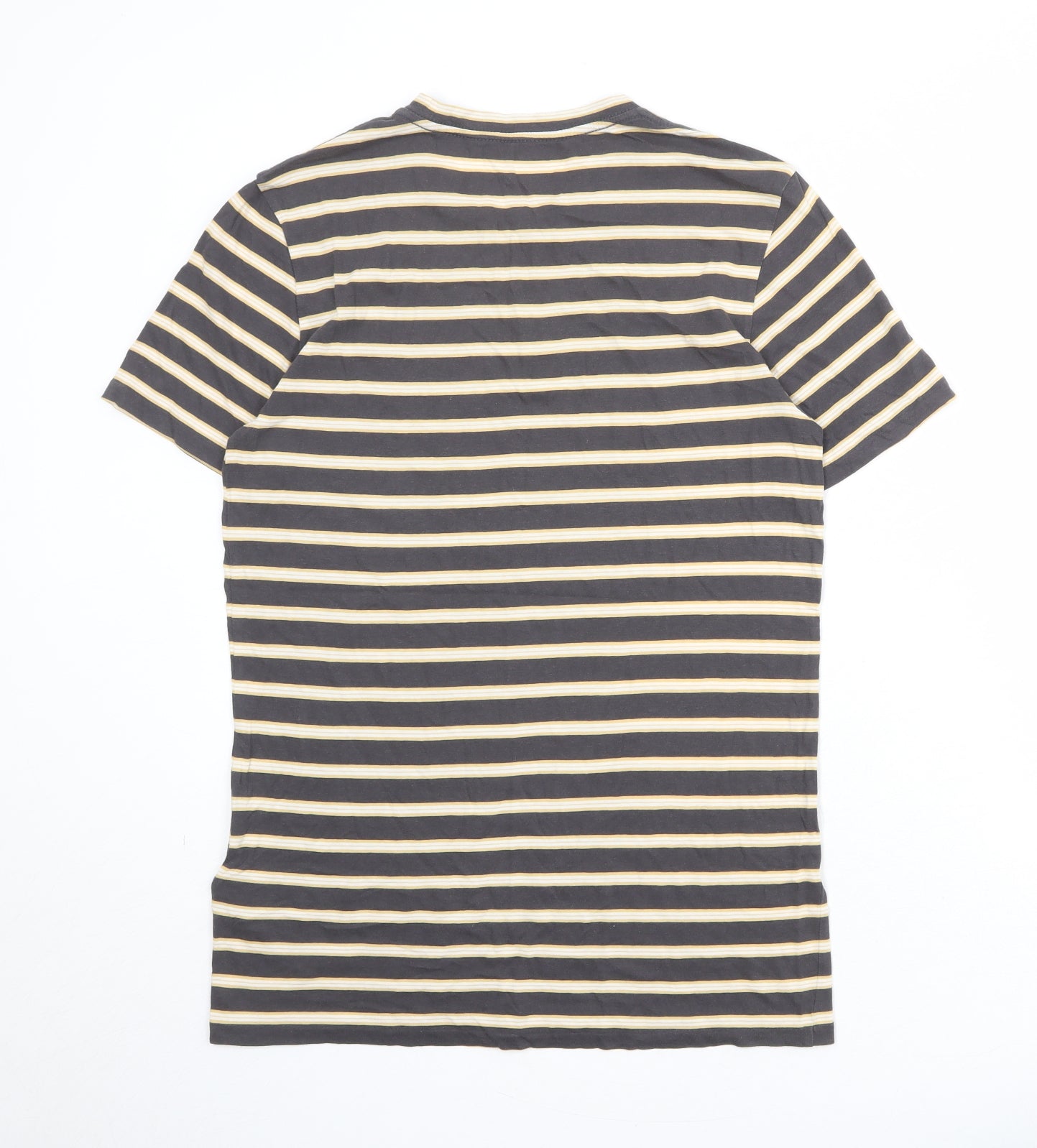 AllSaints Mens Grey Striped Cotton T-Shirt Size S Round Neck