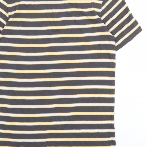 AllSaints Mens Grey Striped Cotton T-Shirt Size S Round Neck