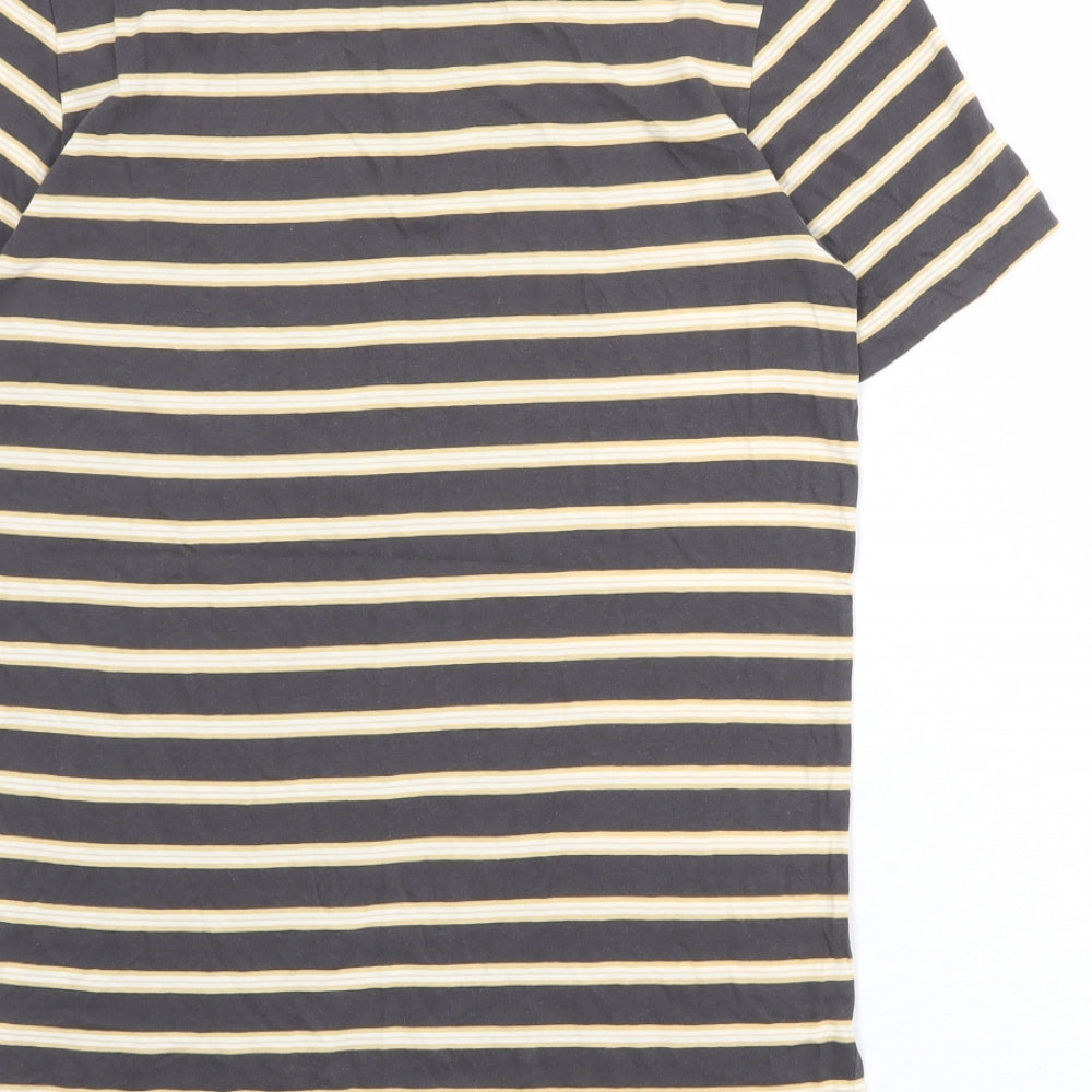 AllSaints Mens Grey Striped Cotton T-Shirt Size S Round Neck