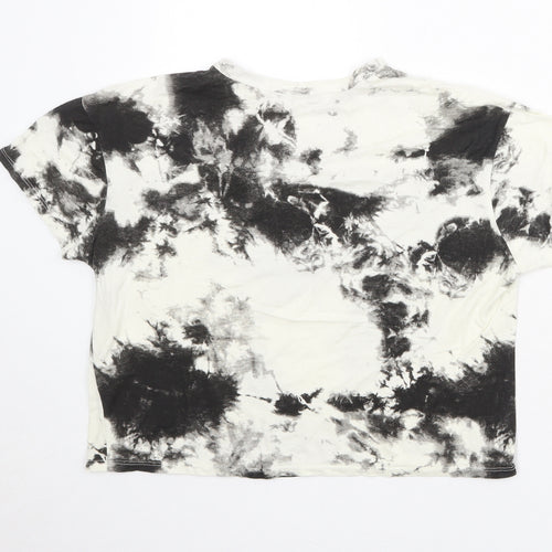 Zara Womens Ivory Geometric 100% Cotton Basic T-Shirt Size S Round Neck - Tie Dye Pattern