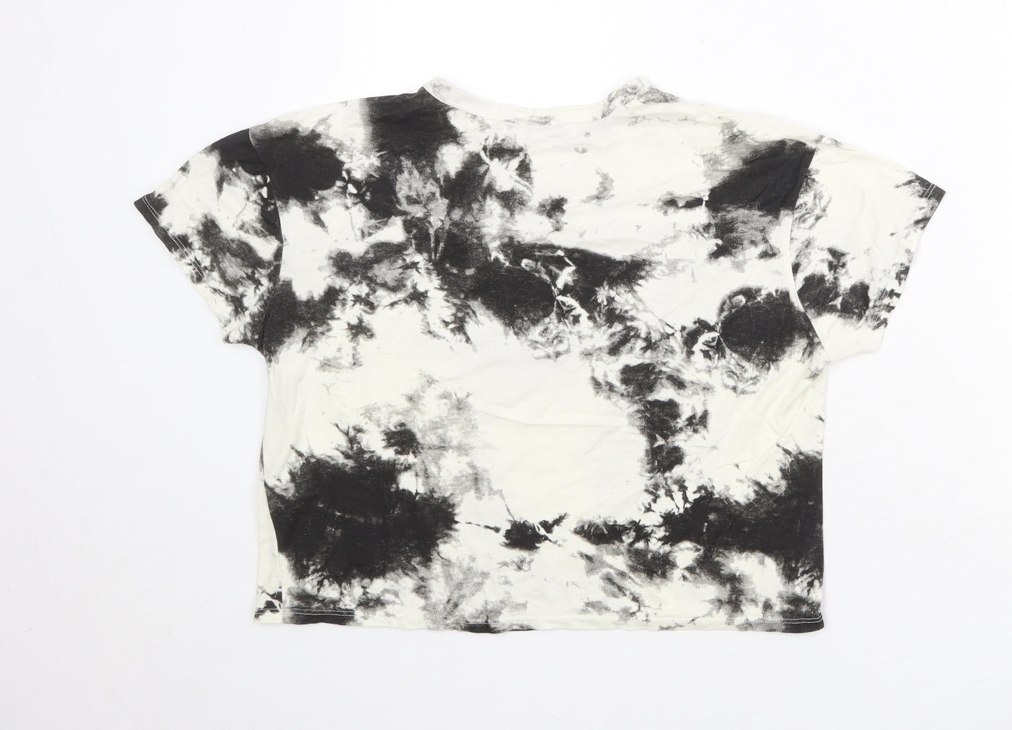 Zara Womens Ivory Geometric 100% Cotton Basic T-Shirt Size S Round Neck - Tie Dye Pattern