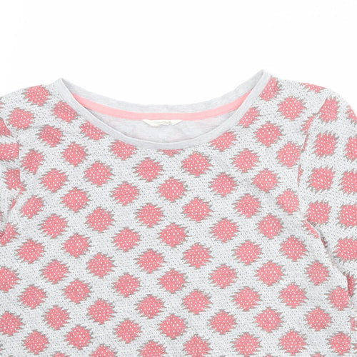 White Stuff Womens Grey Geometric Cotton Basic T-Shirt Size 10 Round Neck