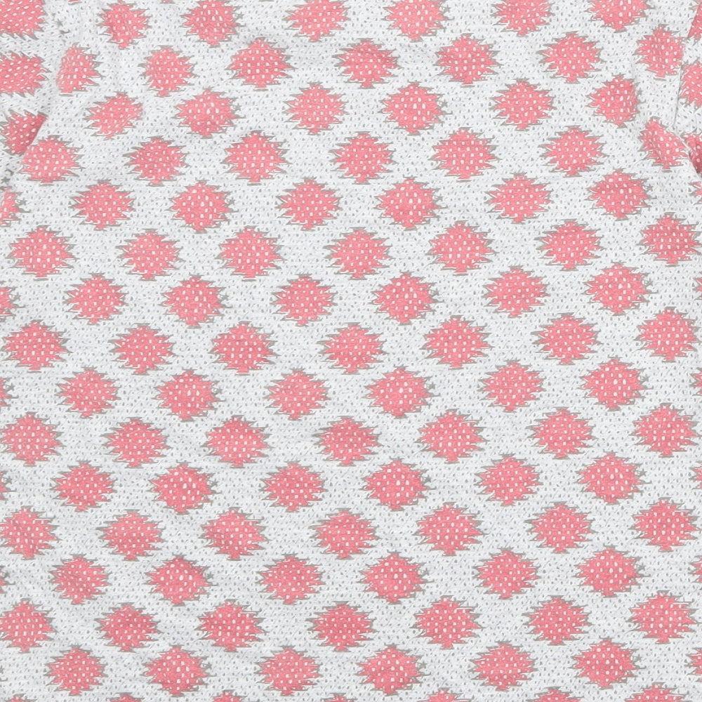 White Stuff Womens Grey Geometric Cotton Basic T-Shirt Size 10 Round Neck