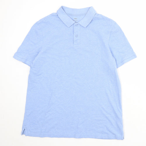 Marks and Spencer Mens Blue 100% Cotton Polo Size XL Collared Button