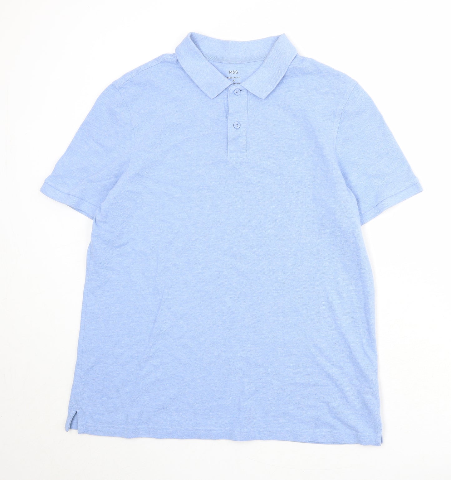 Marks and Spencer Mens Blue 100% Cotton Polo Size XL Collared Button