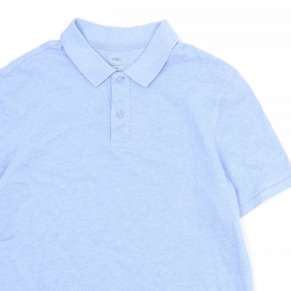 Marks and Spencer Mens Blue 100% Cotton Polo Size XL Collared Button