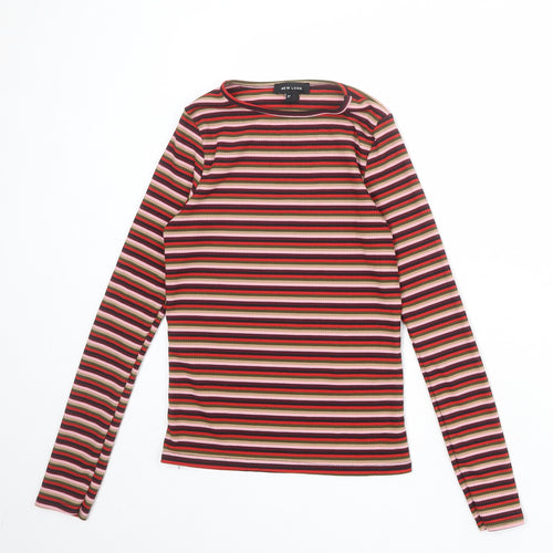 New Look Womens Multicoloured Striped Viscose Basic T-Shirt Size 8 Round Neck