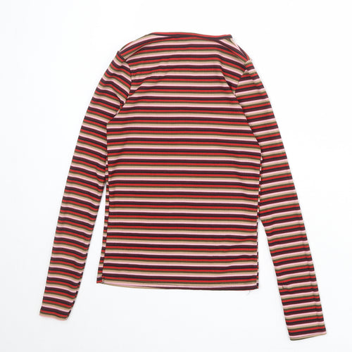 New Look Womens Multicoloured Striped Viscose Basic T-Shirt Size 8 Round Neck