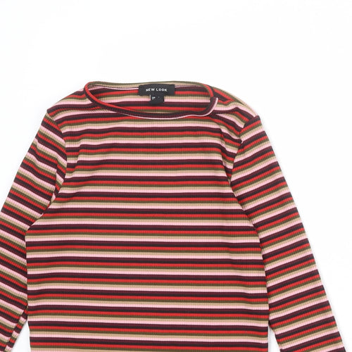 New Look Womens Multicoloured Striped Viscose Basic T-Shirt Size 8 Round Neck