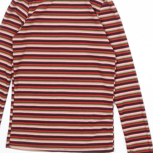 New Look Womens Multicoloured Striped Viscose Basic T-Shirt Size 8 Round Neck