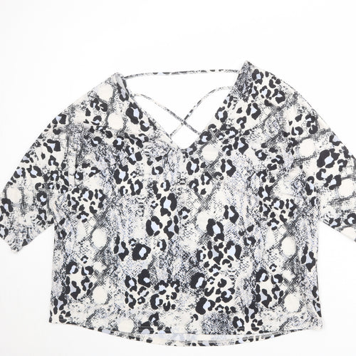 New Look Womens Multicoloured Animal Print Polyester Basic T-Shirt Size 20 V-Neck