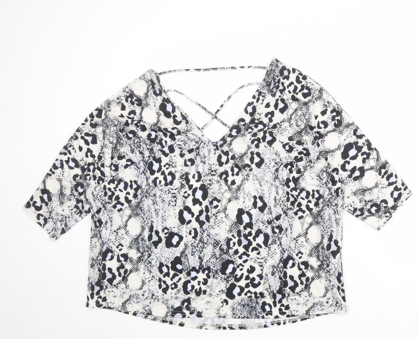 New Look Womens Multicoloured Animal Print Polyester Basic T-Shirt Size 20 V-Neck