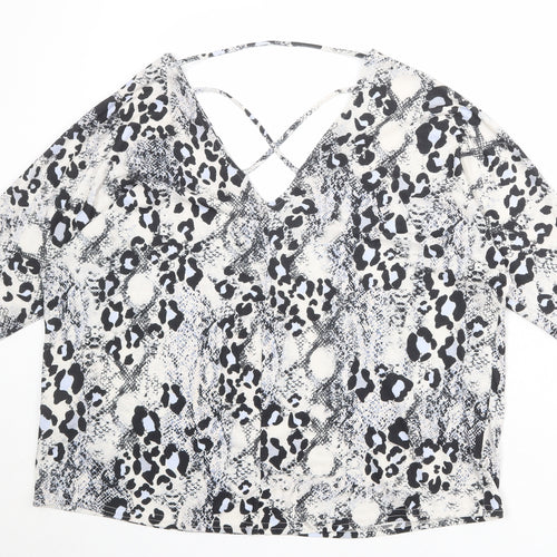 New Look Womens Multicoloured Animal Print Polyester Basic T-Shirt Size 20 V-Neck