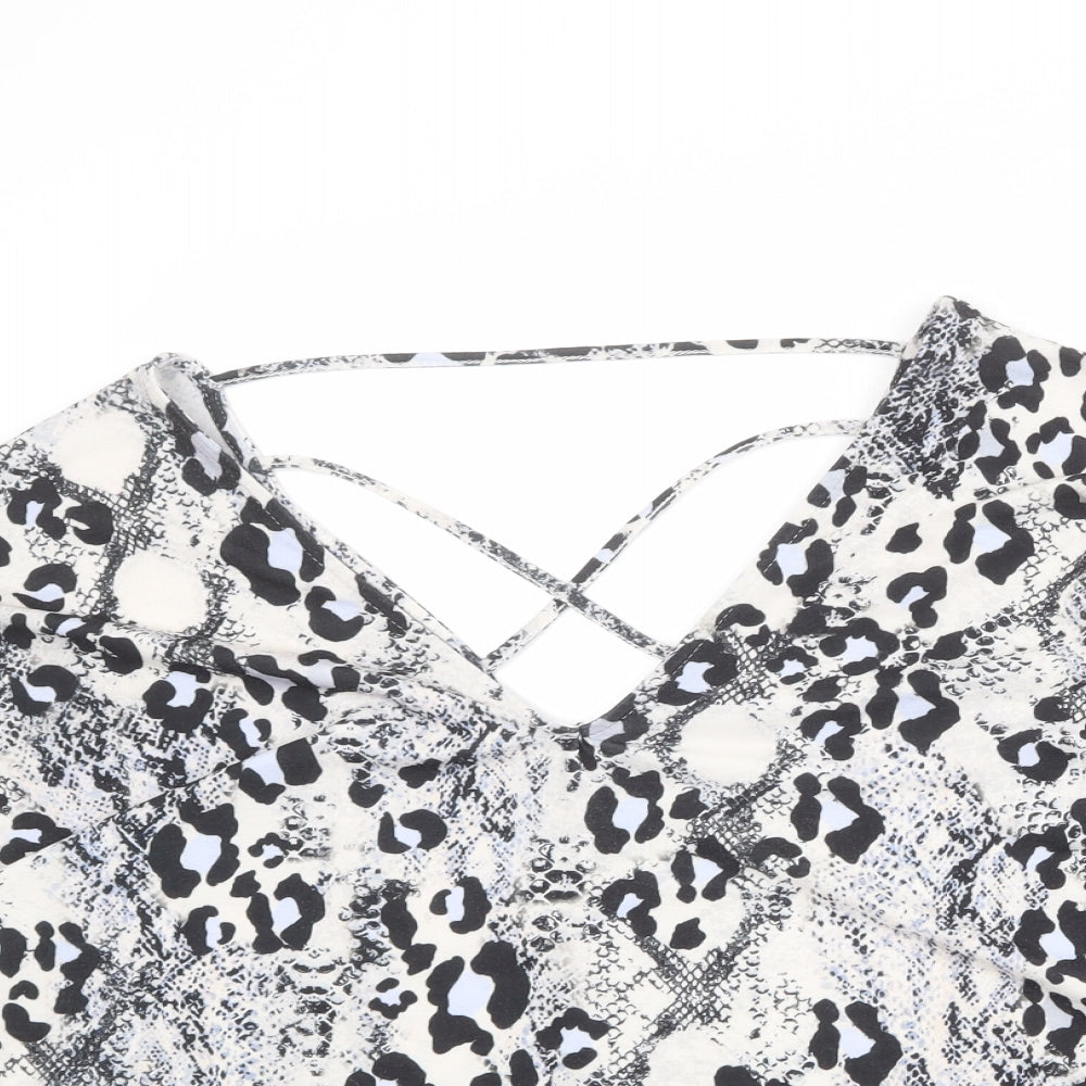 New Look Womens Multicoloured Animal Print Polyester Basic T-Shirt Size 20 V-Neck