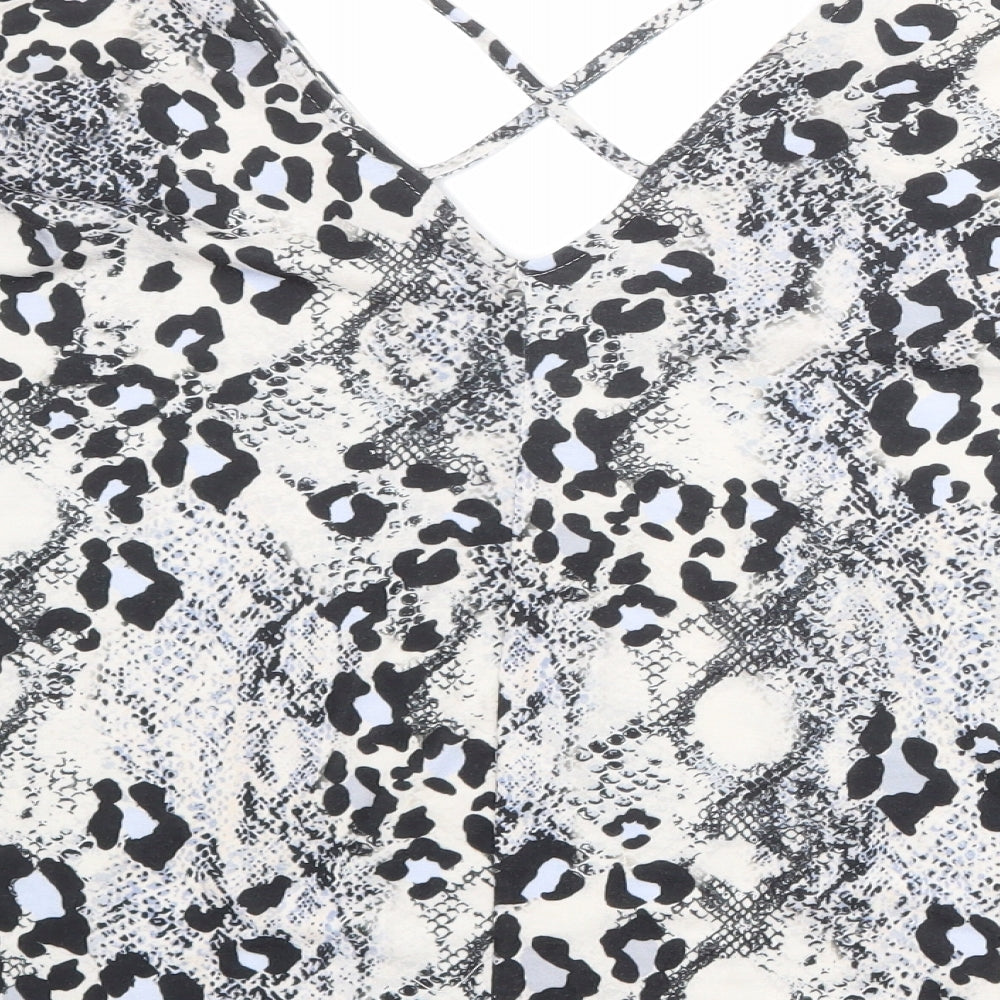 New Look Womens Multicoloured Animal Print Polyester Basic T-Shirt Size 20 V-Neck