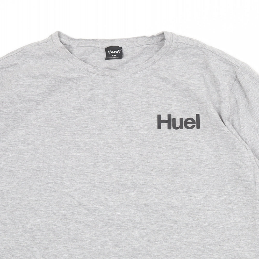 Huel Mens Grey Cotton T-Shirt Size 2XL Round Neck