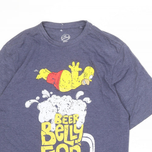 The Simpsons Mens Blue Cotton T-Shirt Size M Round Neck - Beer Belly Flop Champ