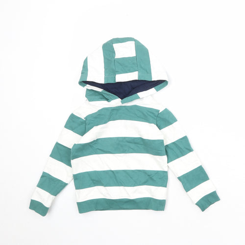 Marks and Spencer Boys Green Striped Cotton Pullover Hoodie Size 2-3 Years Pullover