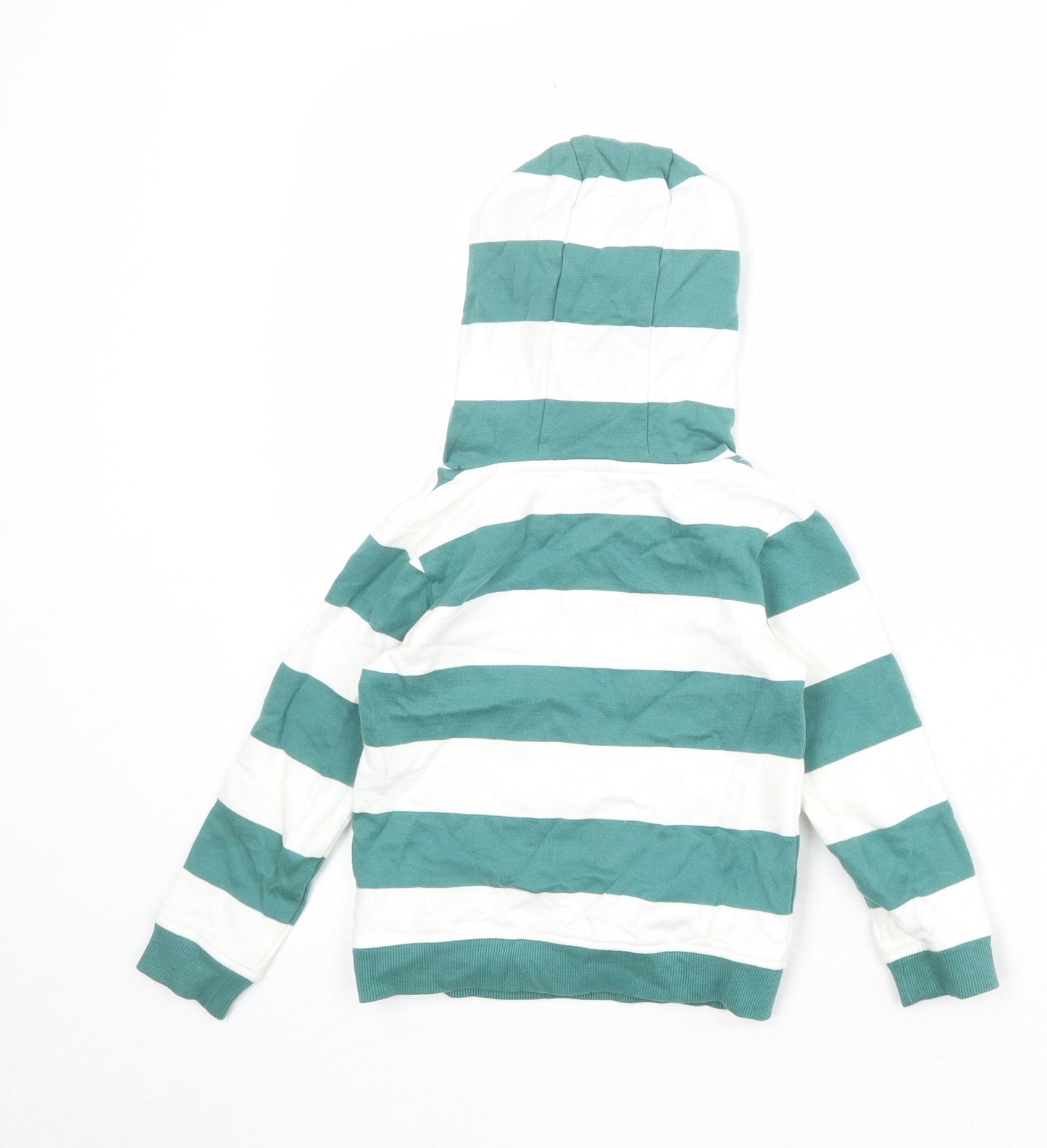 Marks and Spencer Boys Green Striped Cotton Pullover Hoodie Size 2-3 Years Pullover